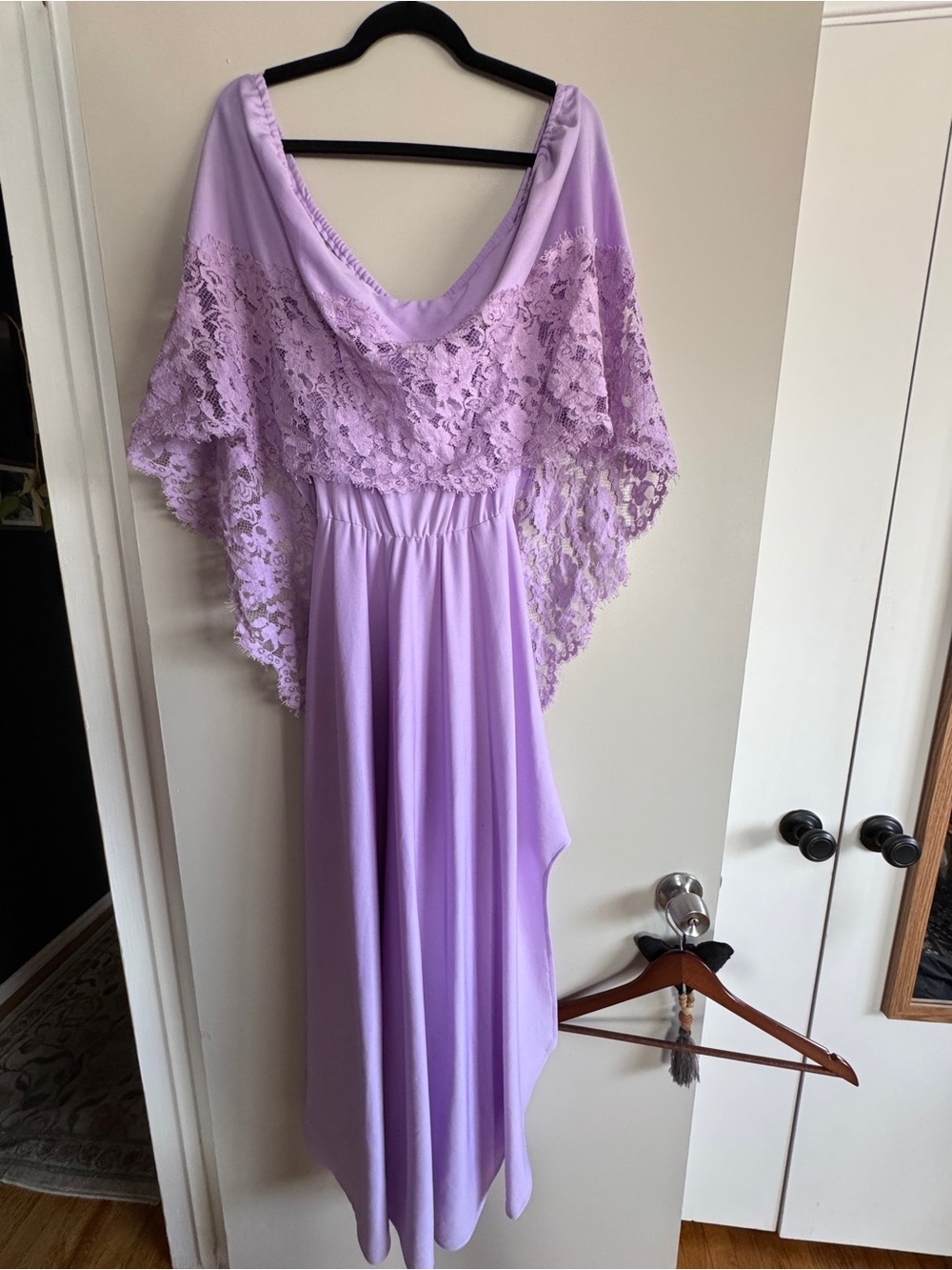 Lavender Lace Off-Shoulder Maxi Dress